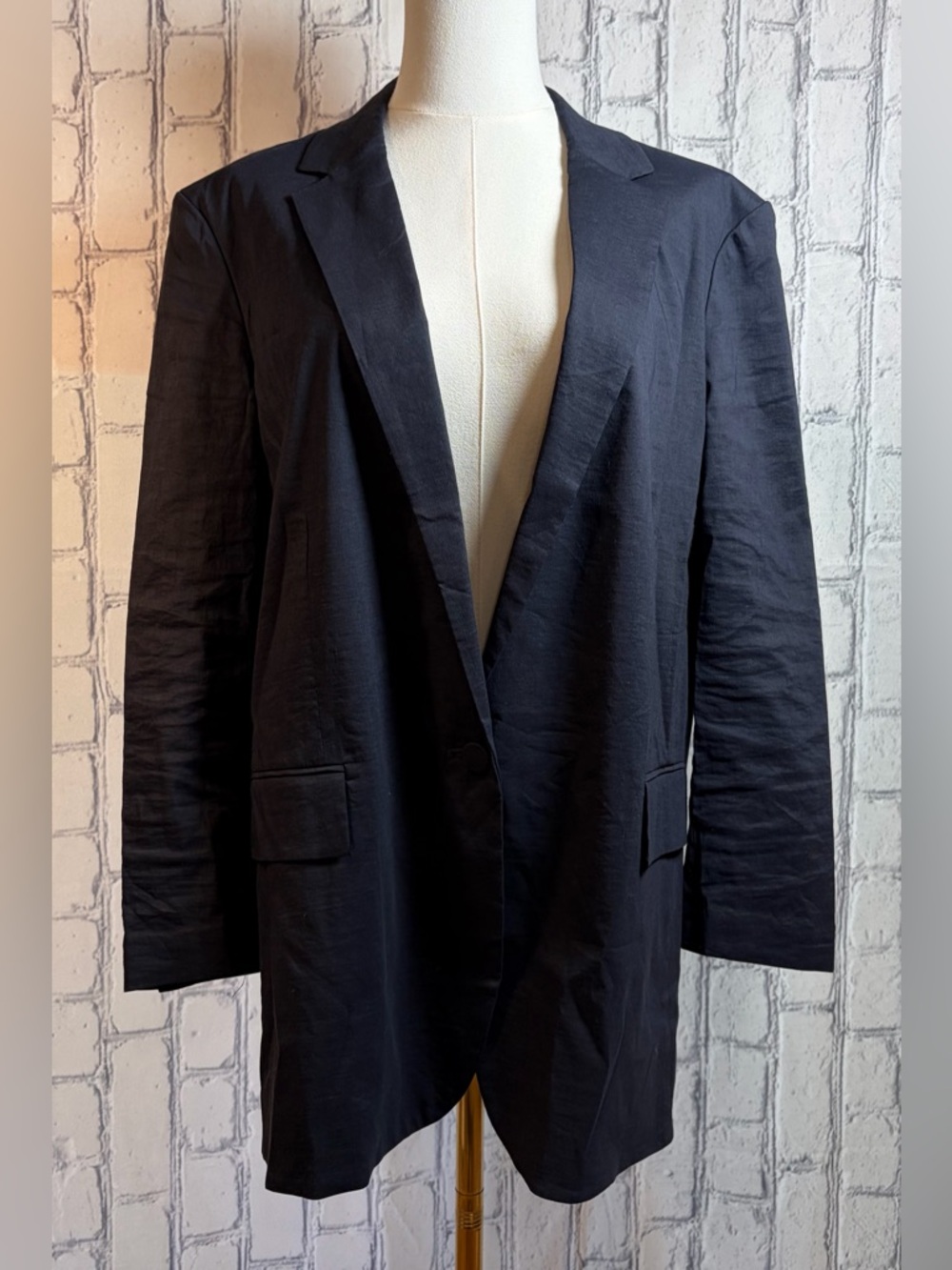 Theory :10 Navy Longline Single-Button Blazer jacket Stretch Unlined Lightweight